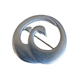 Vintage Pewter Swan Brooch by Ken Kantro Signed